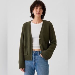 GAP Olive Green Pocket Cardigan Sweater